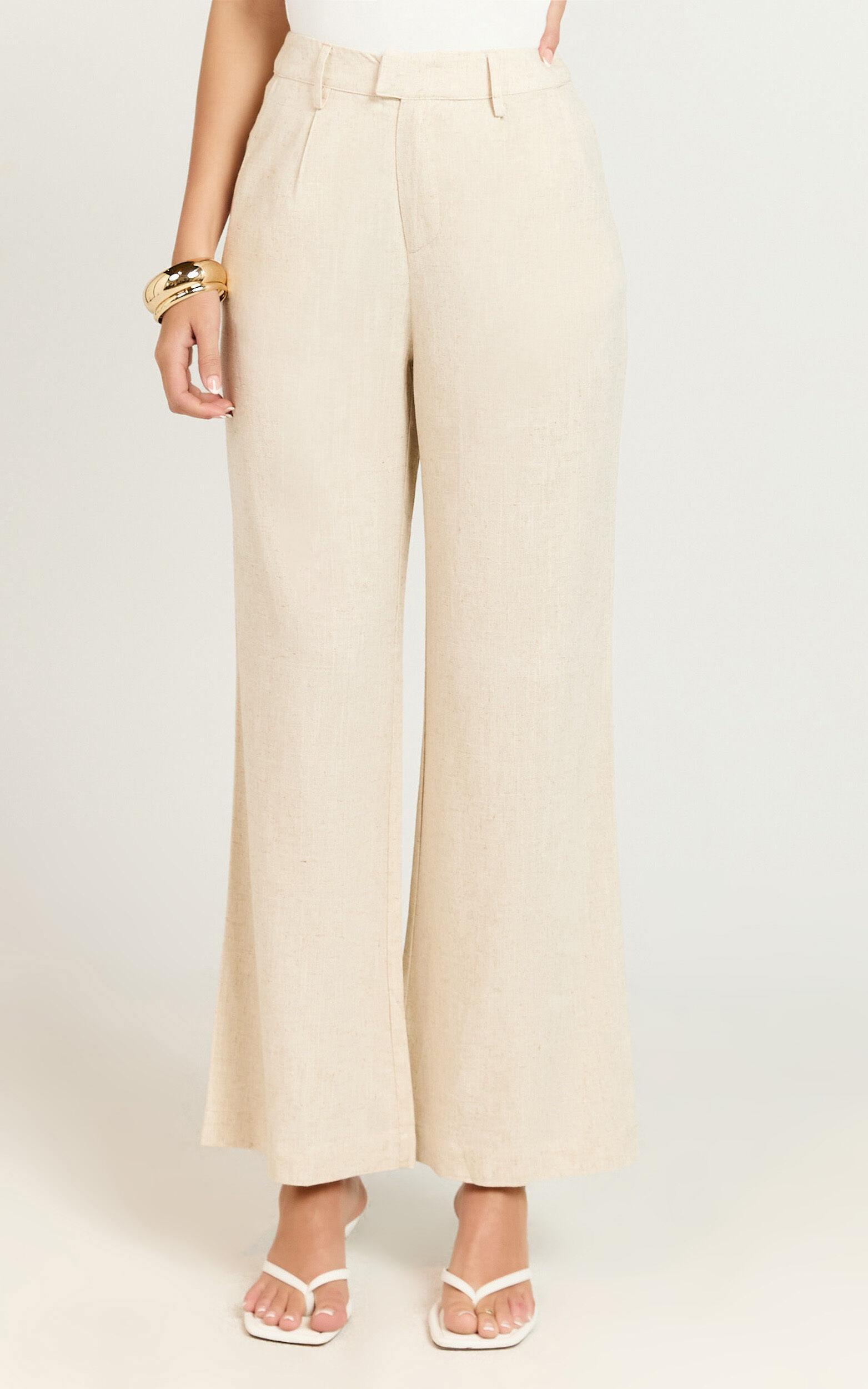 Nate Pants - Mid Waist Tailored Linen Pants in Natural Product Image