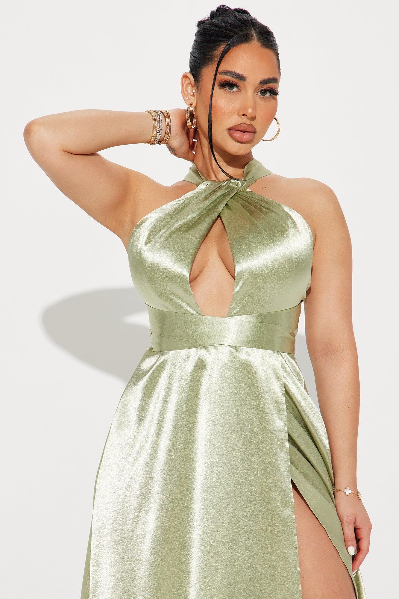 Mae Satin Gown - Olive Product Image