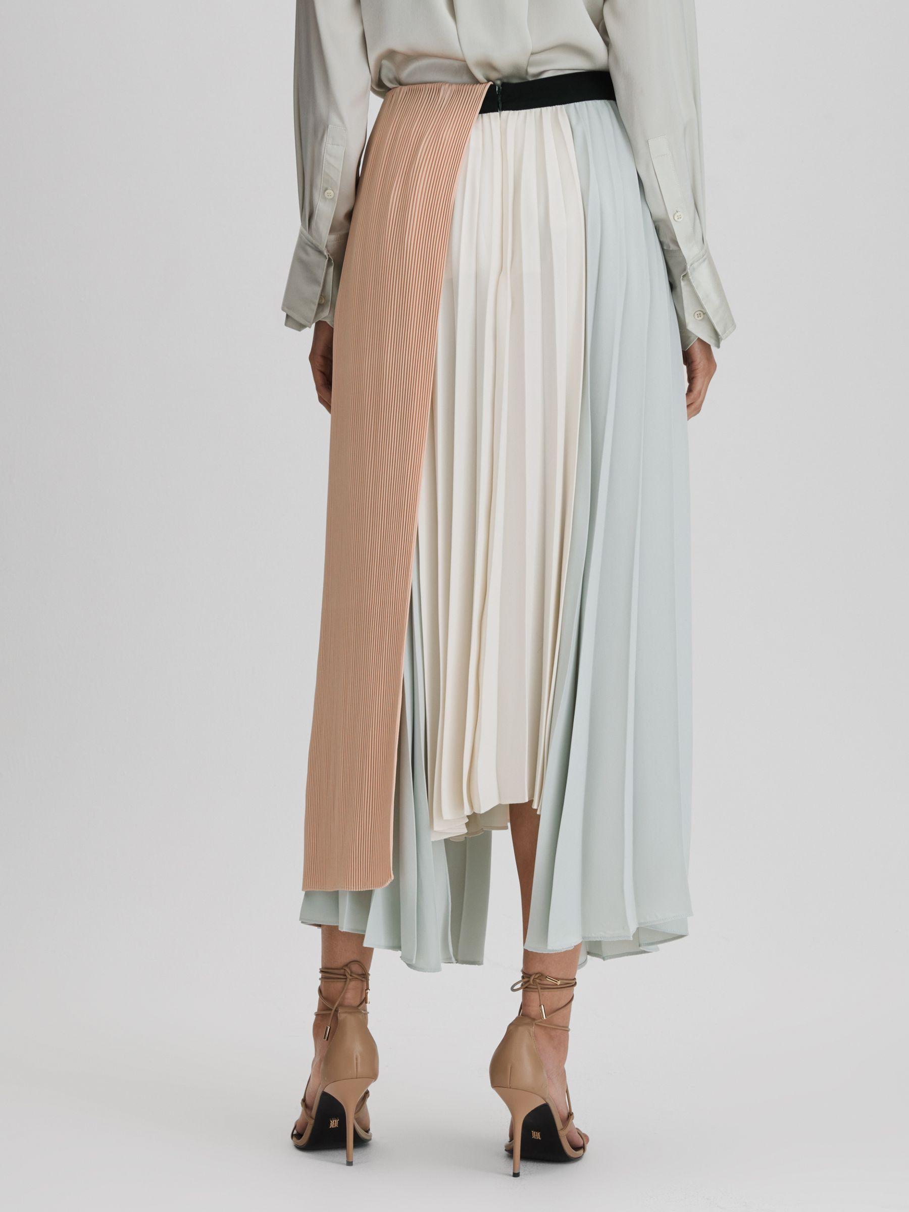 Pleated Asymmetric Midi Skirt in Pink/Cream Product Image