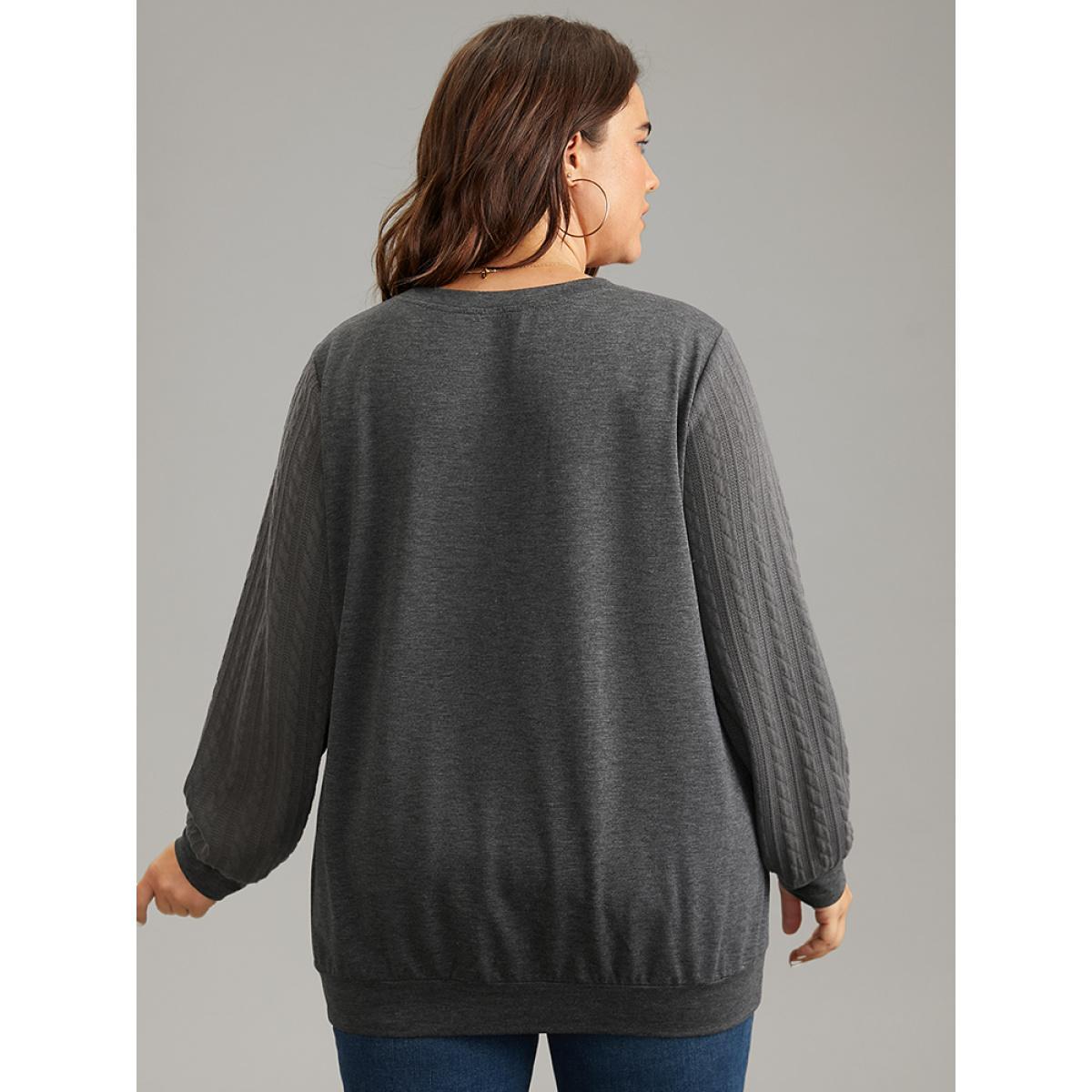 Plus Size Solid Cable Knit Crew Neck Sweatshirt Women Gray Elegant Texture Round Neck Dailywear Sweatshirts BloomChic 12/L Product Image