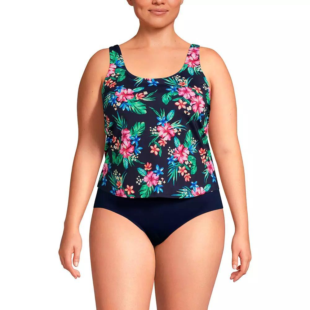 Plus Size Lands' End Chlorine Resistant Scoop Neck One Piece Fauxkini Swimsuit, Women's, Size: 20 W, Blue Floral Product Image