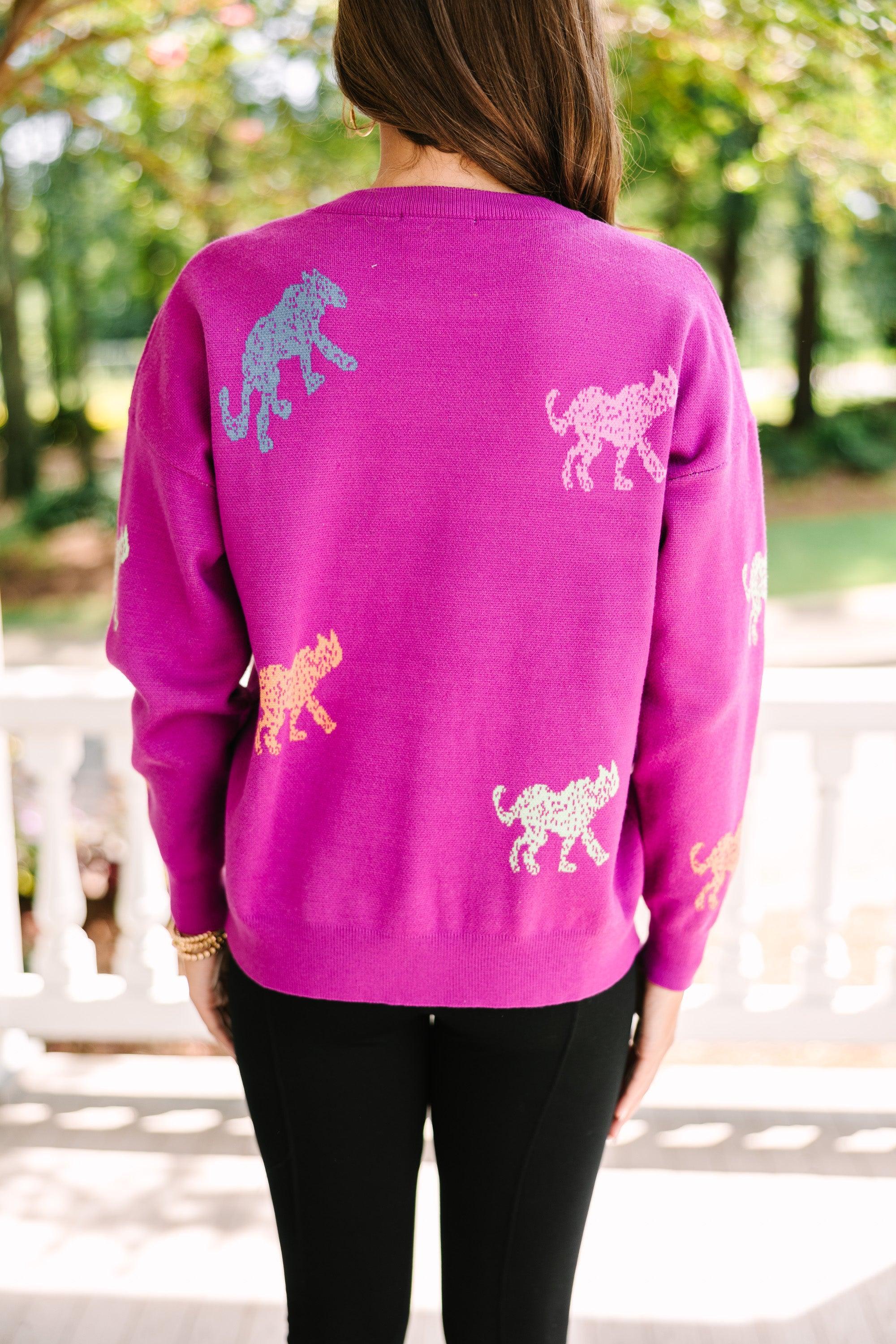 Feeling The Fun Violet Purple Cheetah Sweater Female Product Image