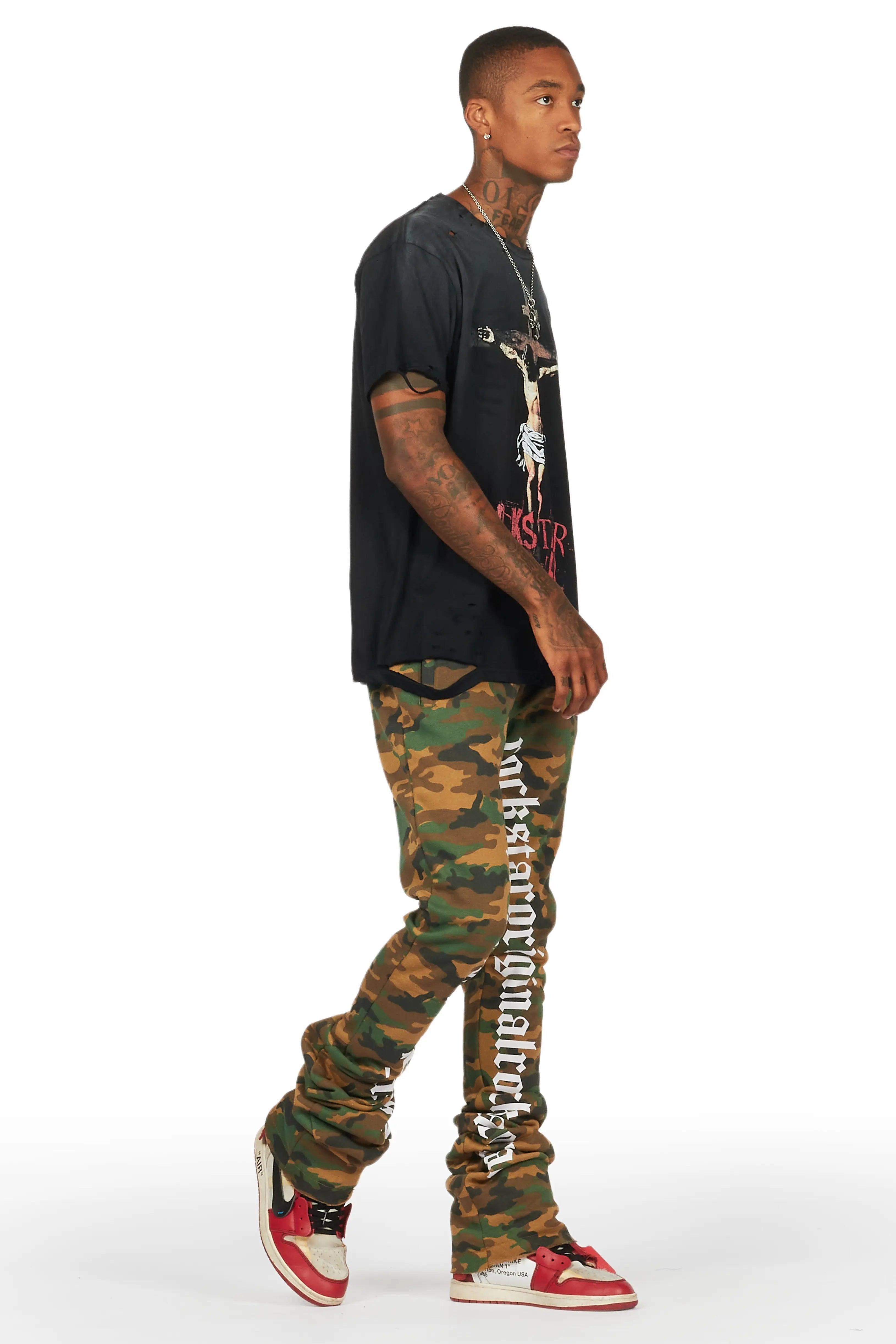 Callie Faded Camo Super Stacked Flare Pants Male Product Image