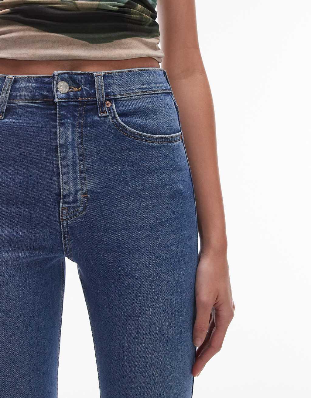 Topshop Tall high rise Jamie jeans in mid blue Product Image