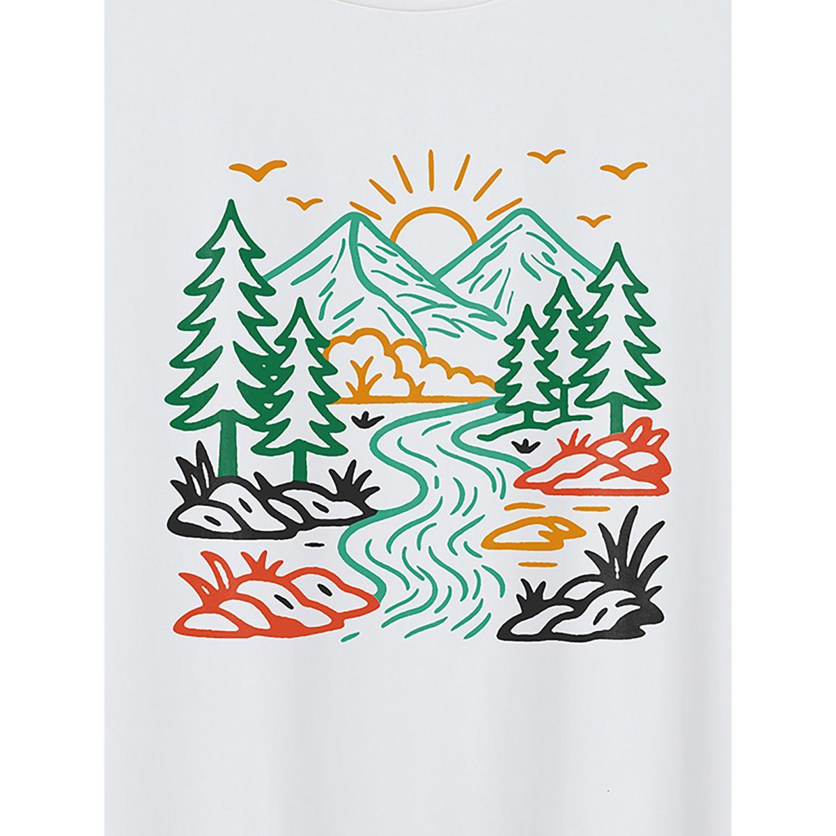 Plus Size Mountain View Print Round Neck T-Shirt Originalwhite Women Non Art&design Round Neck Everyday-Casual T-shirts BloomChic 30/6X Product Image
