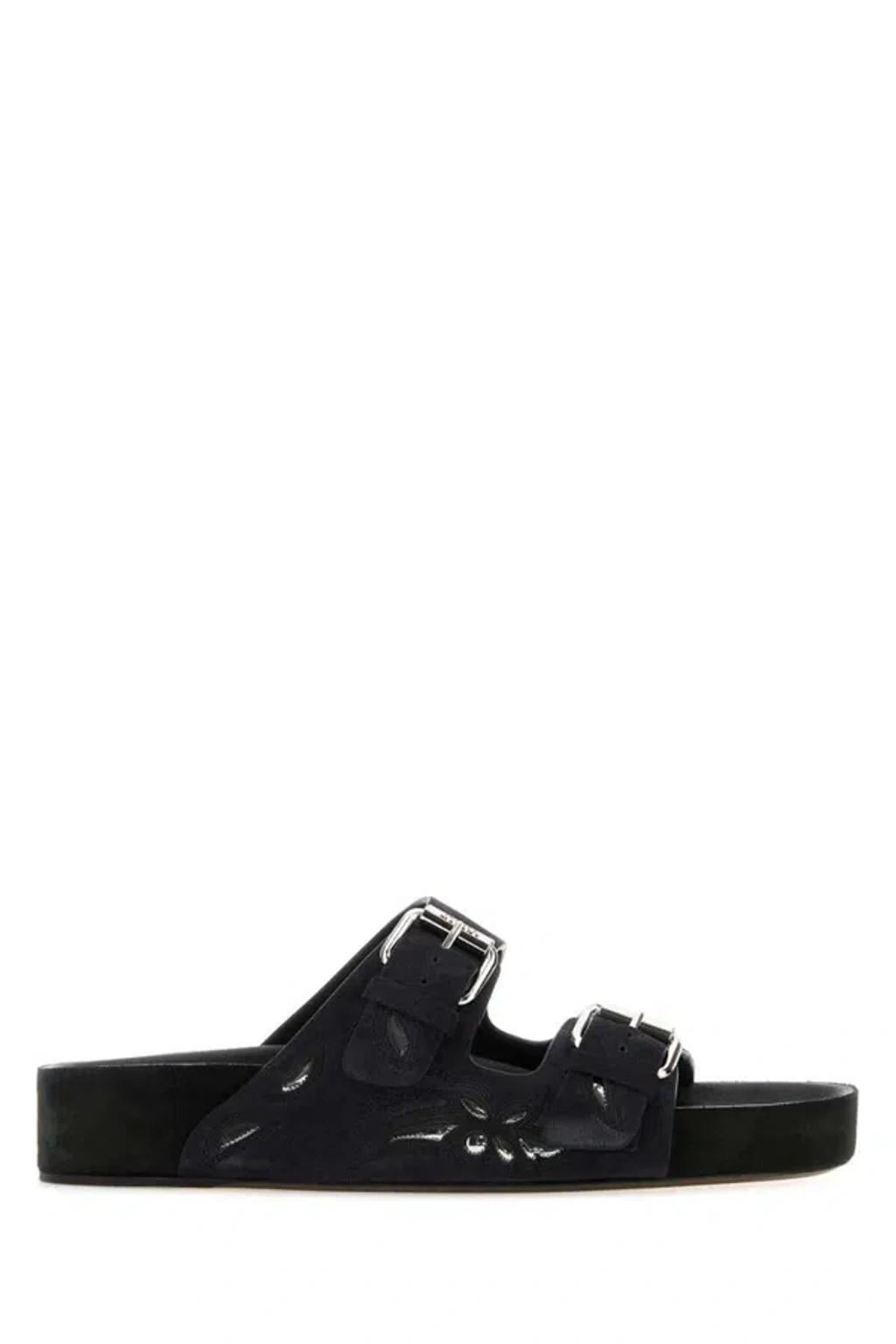 ISABEL MARANT Black Lennyo Sandals In Faded Black And Silver Product Image