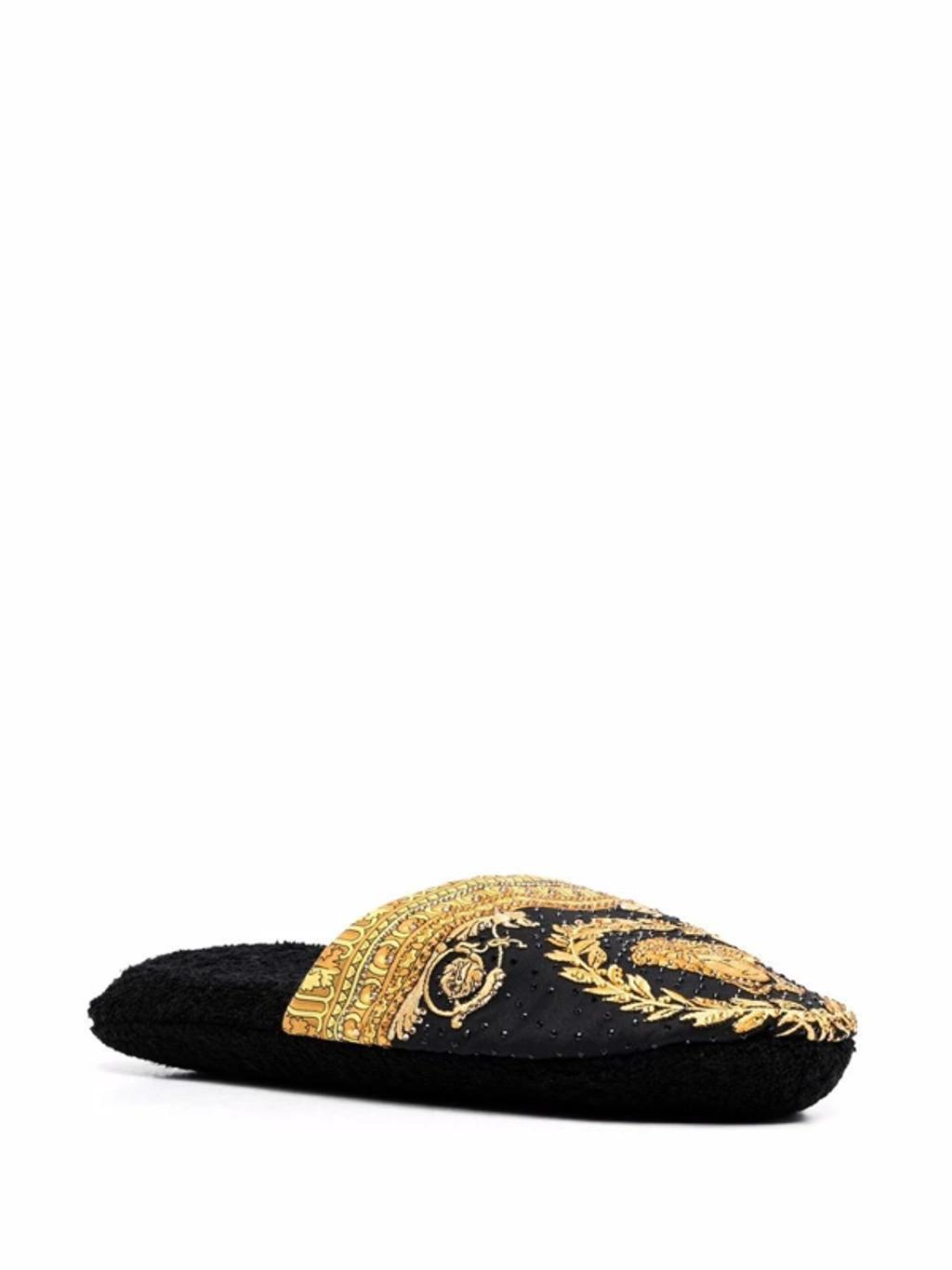 VERSACE Baroque-print Slippers In Black Product Image