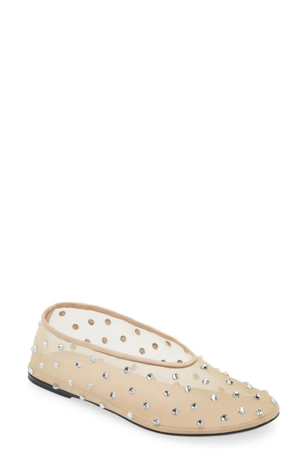 KHAITE Marcy Crystal-embellished Mesh Flats In Beige Product Image