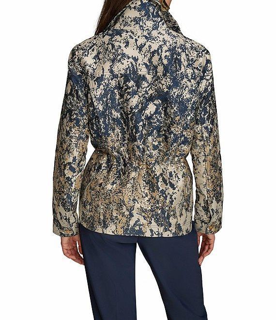 Donna Karan Metallic Jacquard Foldover Collar Elasticized Waist Full Zip Jacket Product Image