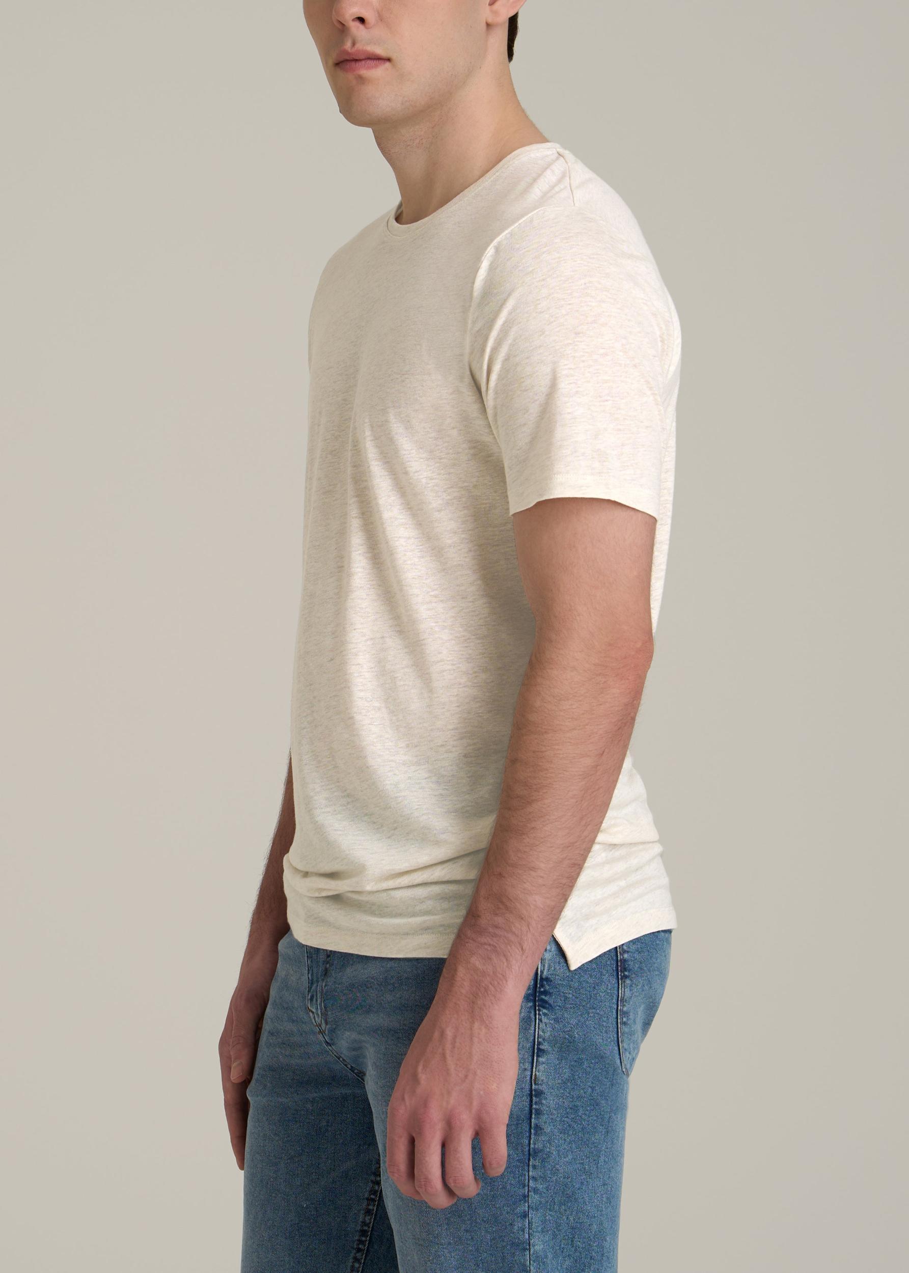 Linen Crewneck T-Shirt for Tall Men in Heathered Oatmeal Male Product Image