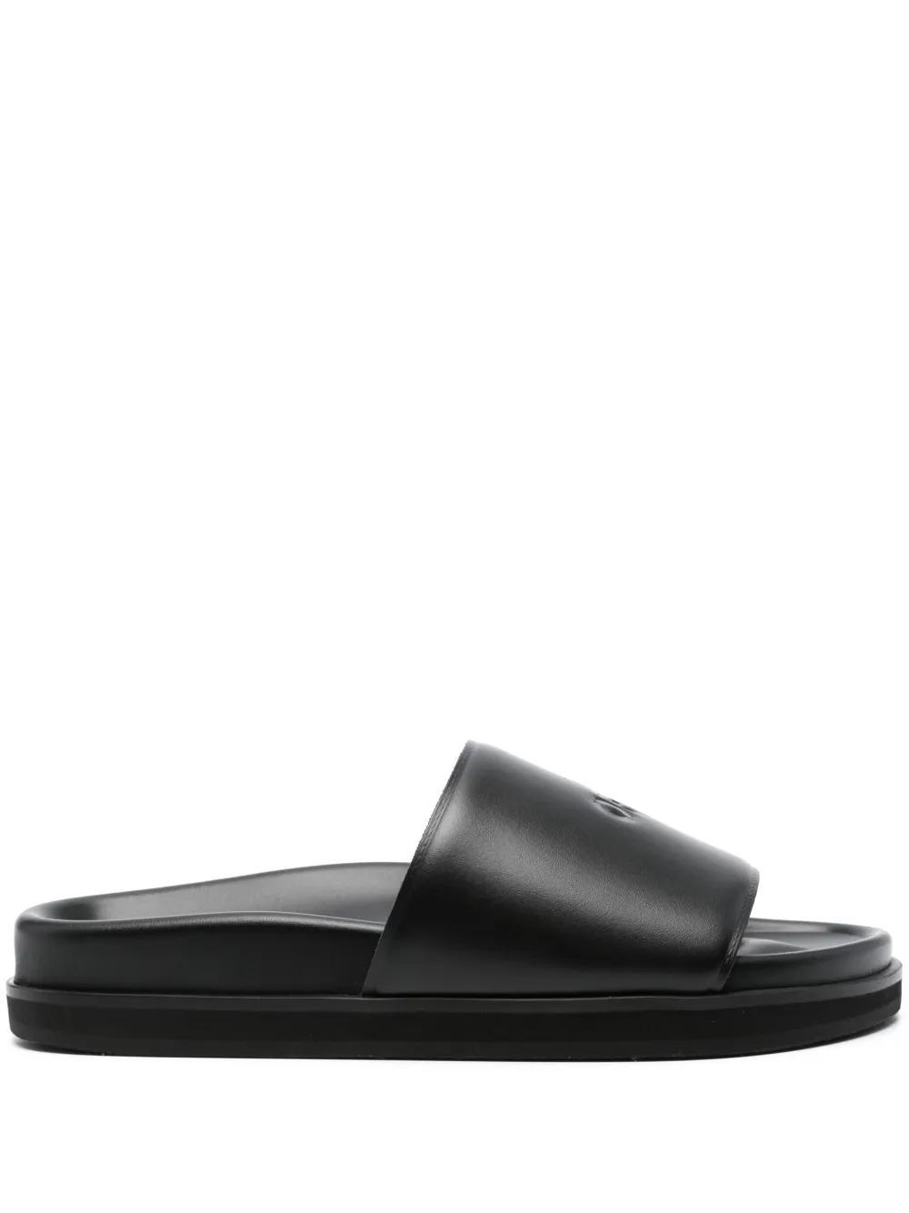 OFF-WHITE Logo-debossed Leather Slides In Black Product Image