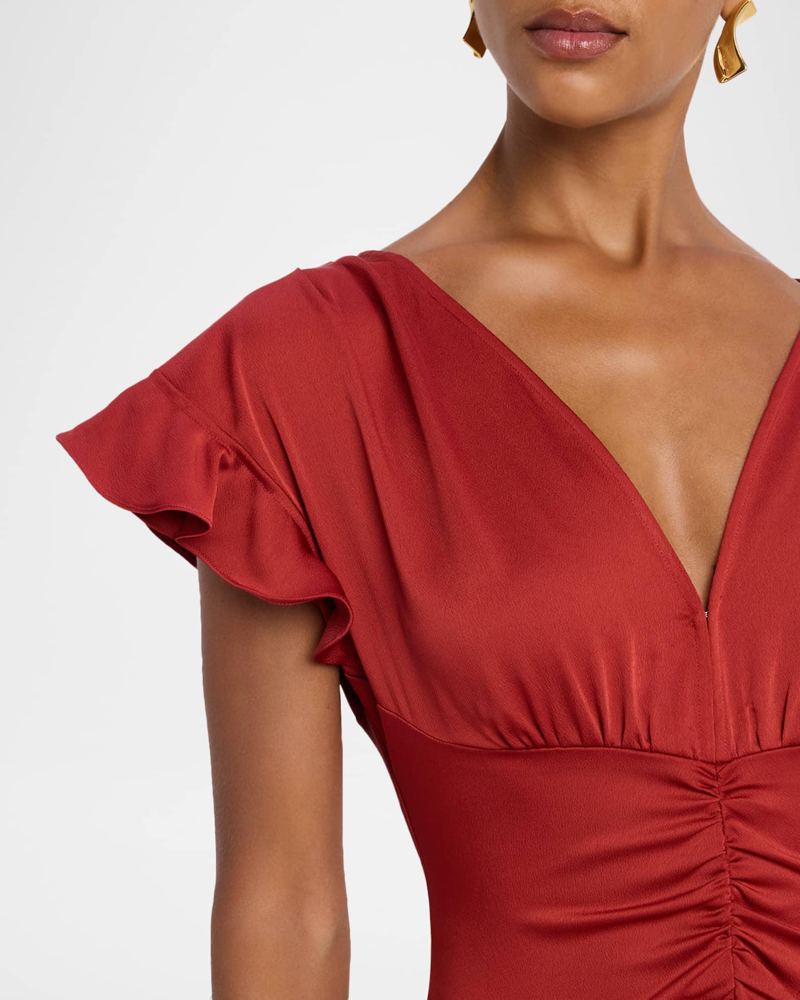 Danielle Draped Ruffle Satin Dress  Product Image