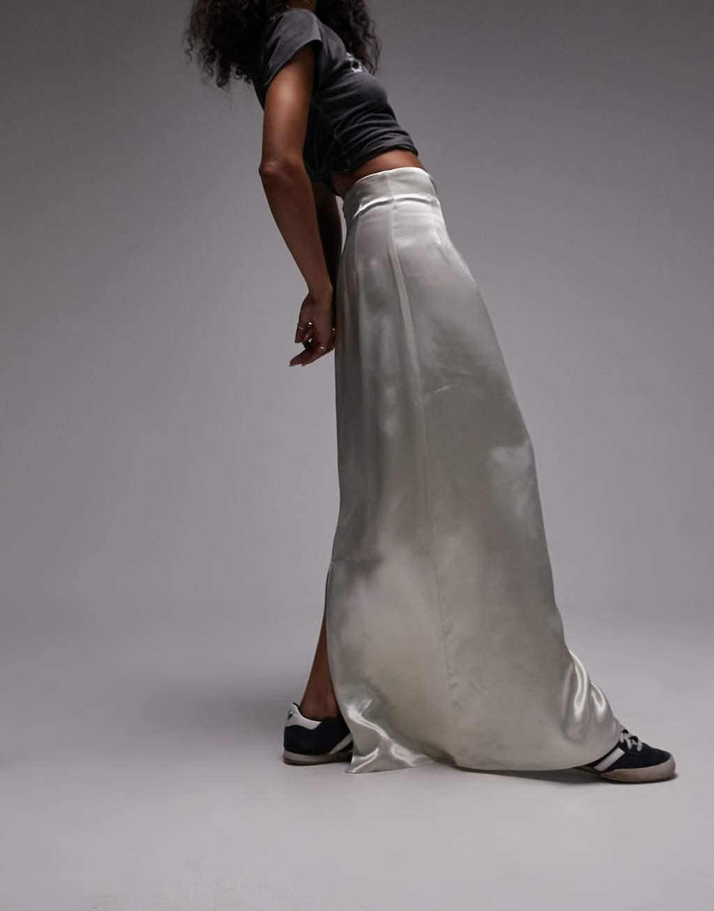 Topshop super high waisted satin maxi skirt Product Image