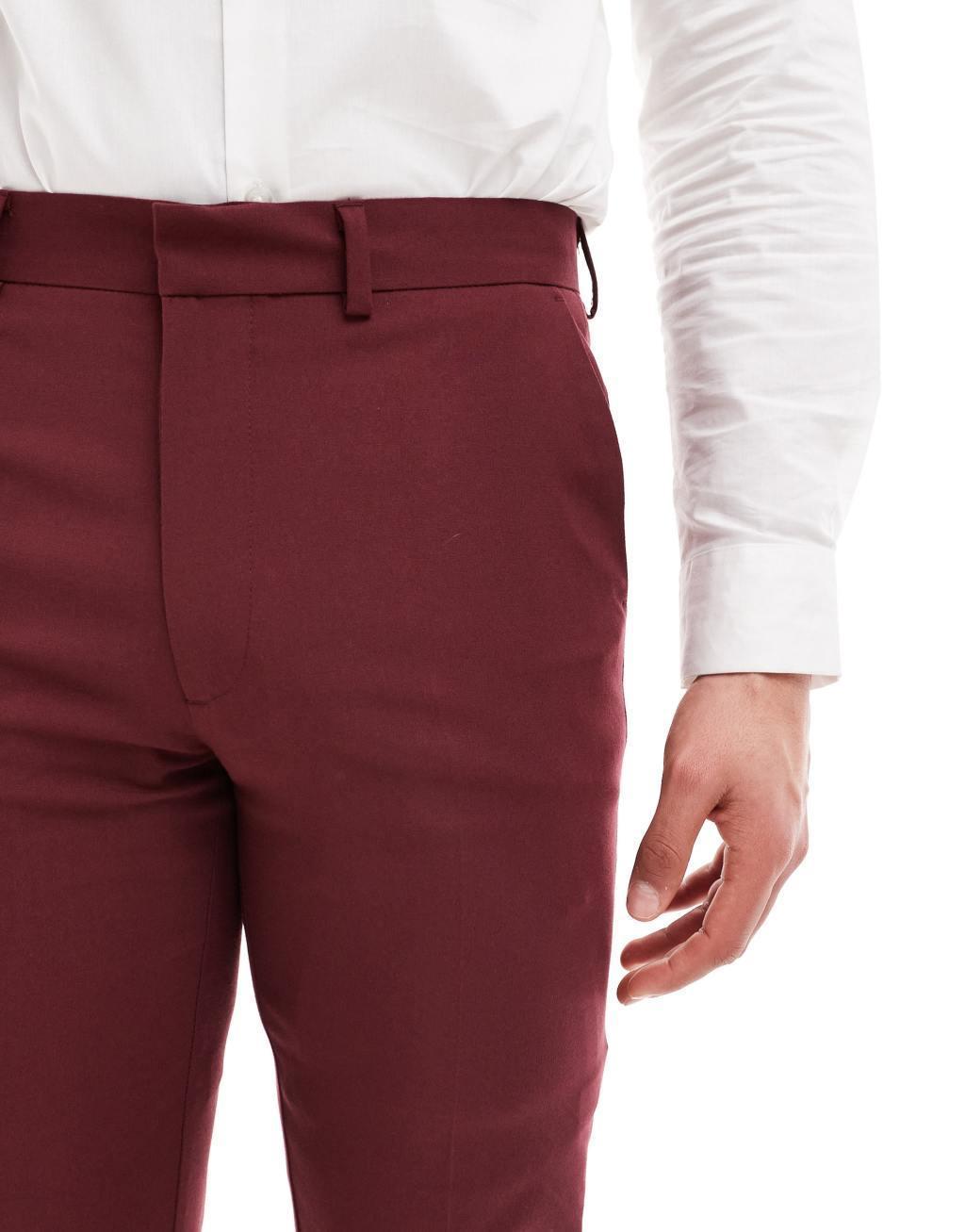 ASOS DESIGN slim suit pants in burgundy Product Image