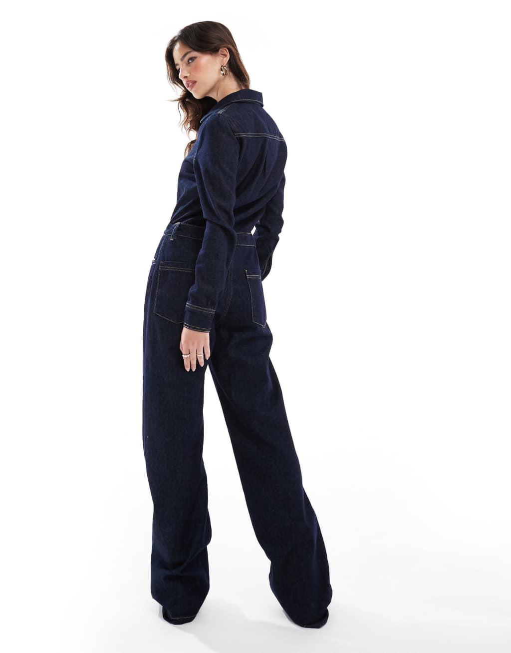 ASOS DESIGN denim jumpsuit in indigo Product Image