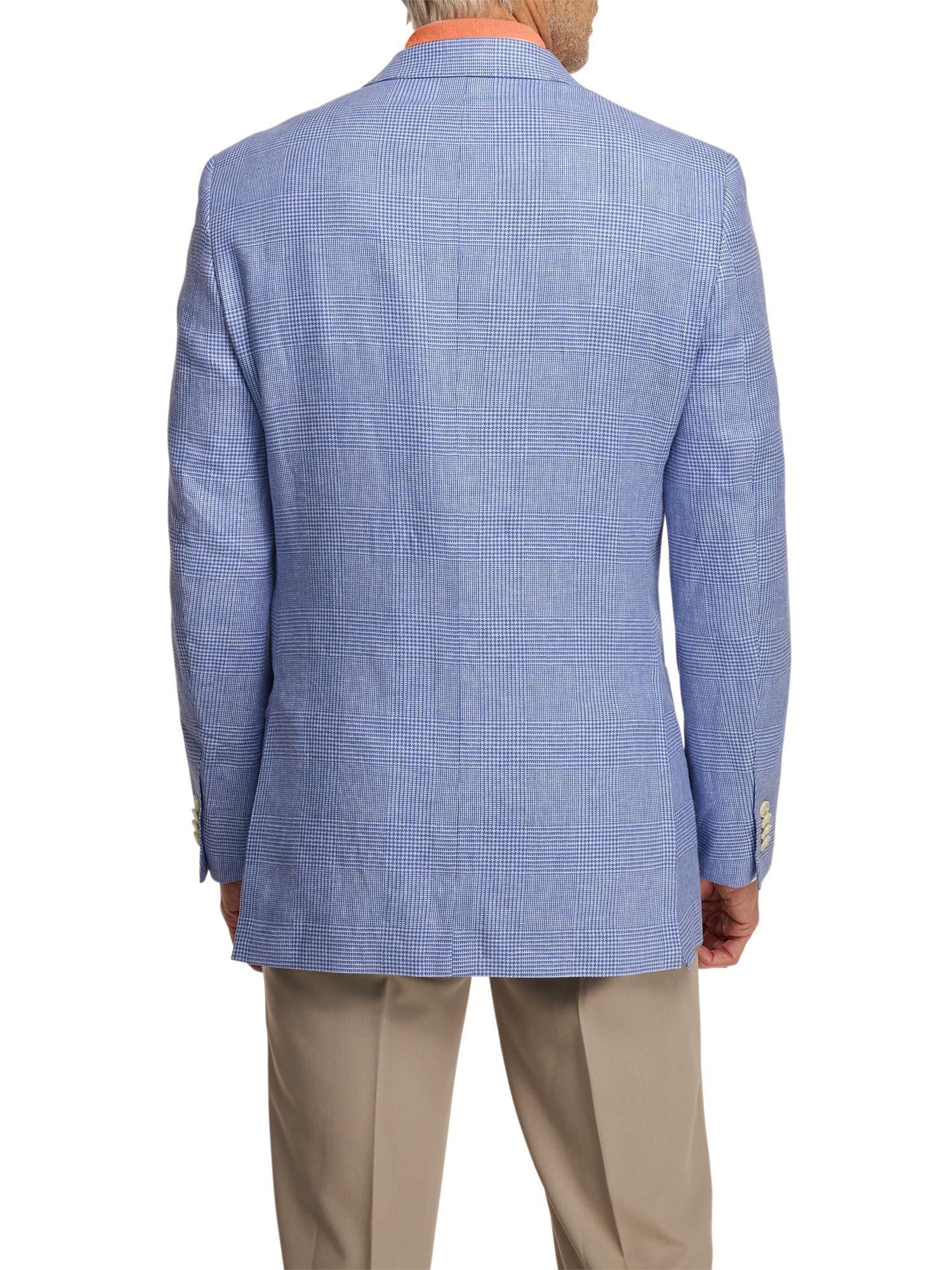 Linen Blend Single Breasted Notch Lapel Sport Coat - Blue Product Image