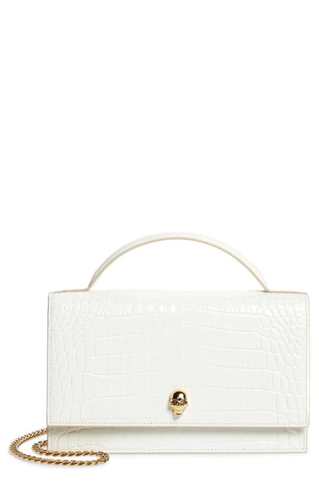 ALEXANDER MCQUEEN Medium Skull Croc Embossed Leather Crossbody Bag In Deep Ivory Product Image