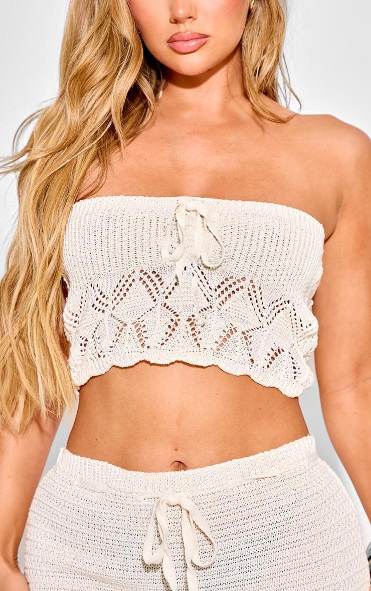 Oatmeal Crochet Knit Halterneck Bandeau Product Image