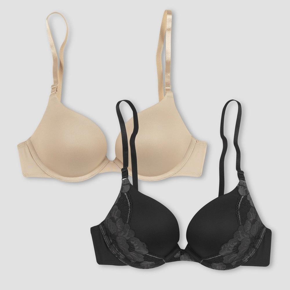 Maidenform Self Expressions Womens 2pk Convertible Push-Up Lace Wing Bra 5809 - Beige/Black 40C Product Image