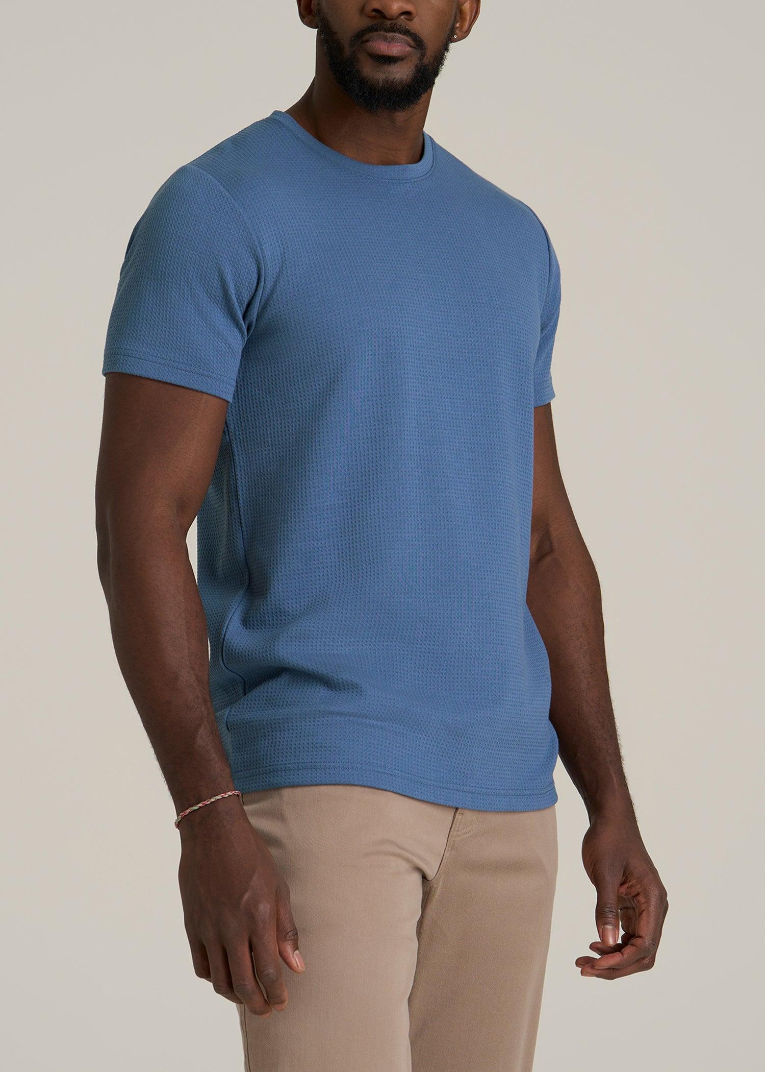 Cloud Knit Waffle Short Sleeve Tee for Tall Men in Deep Cobalt Male Product Image