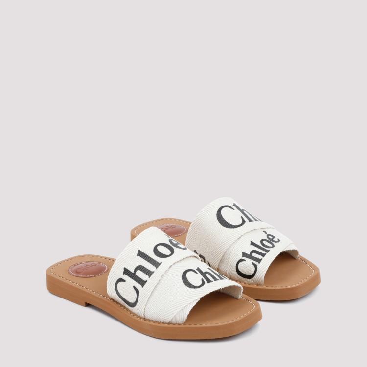 CHLOÉ Woody Linen Flat Sandals In White Product Image