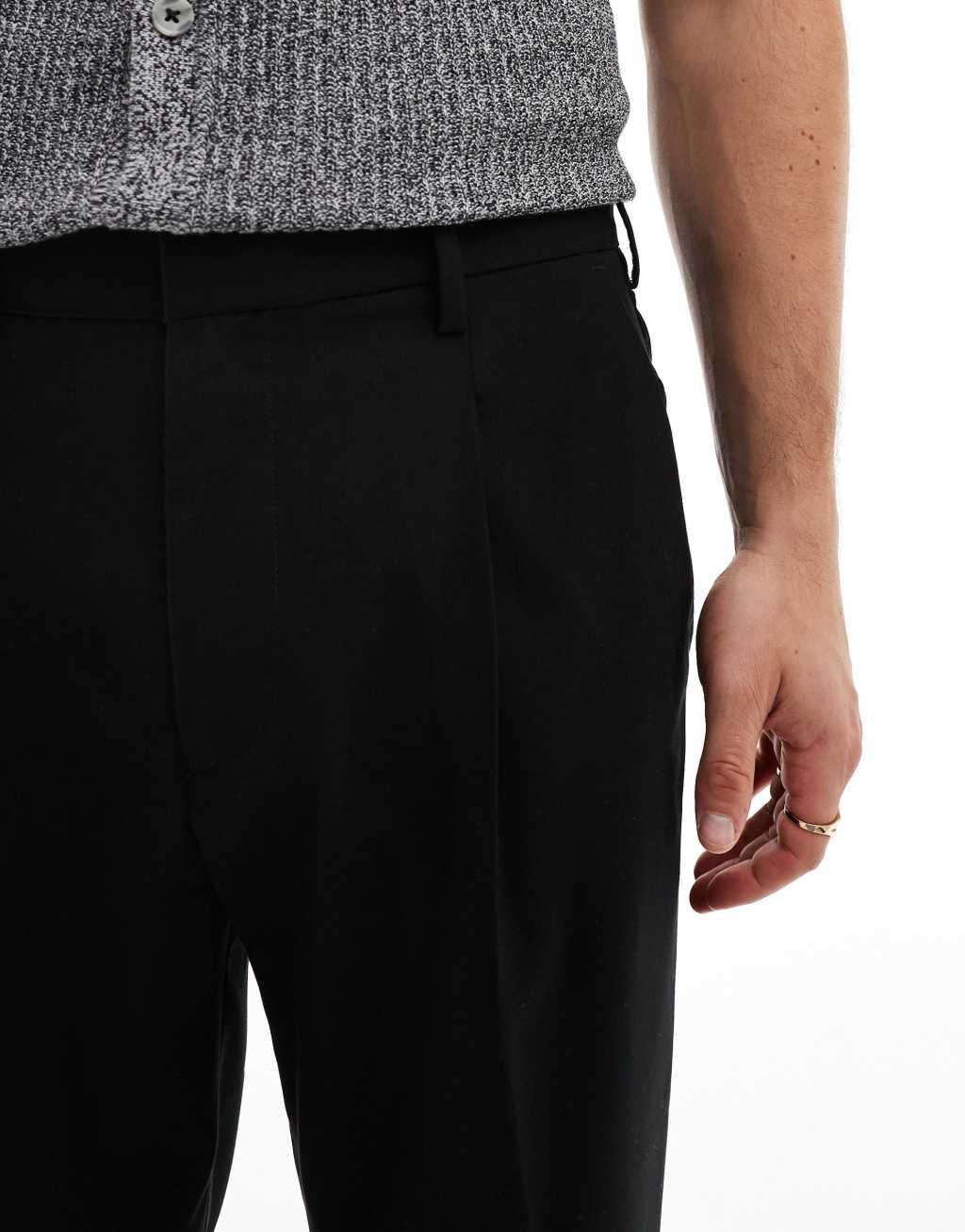 ASOS DESIGN tapered smart pants with sweatpants cuff in black Product Image