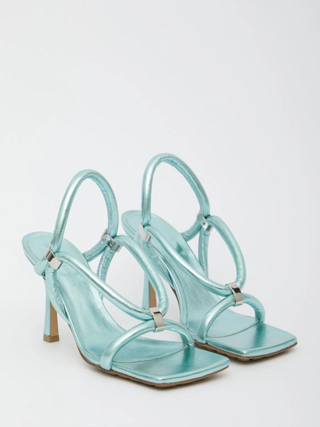 BOTTEGA VENETA Stretch Metallic Leather Sandals In Blue Product Image