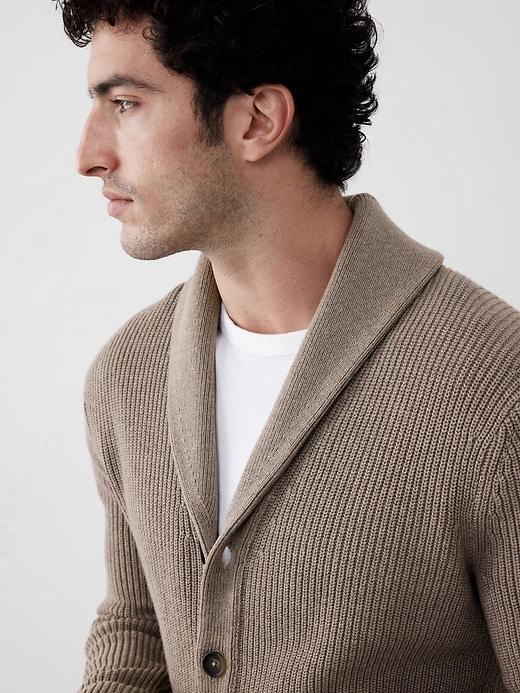 Textured Striped Shawl-Collar Cardigan Product Image