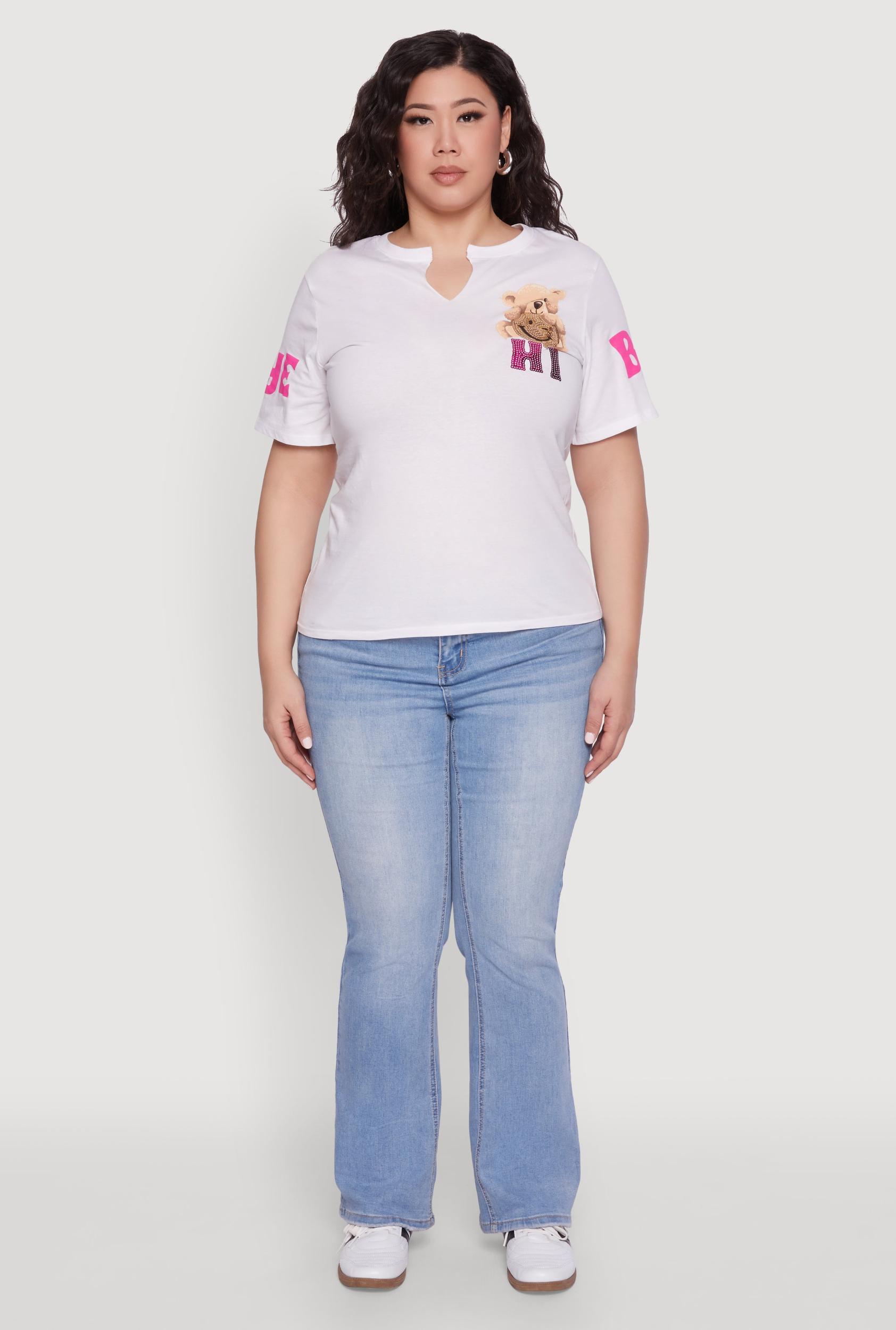Womens Plus Size Sequin Greetings Bear Graphic Tee Product Image