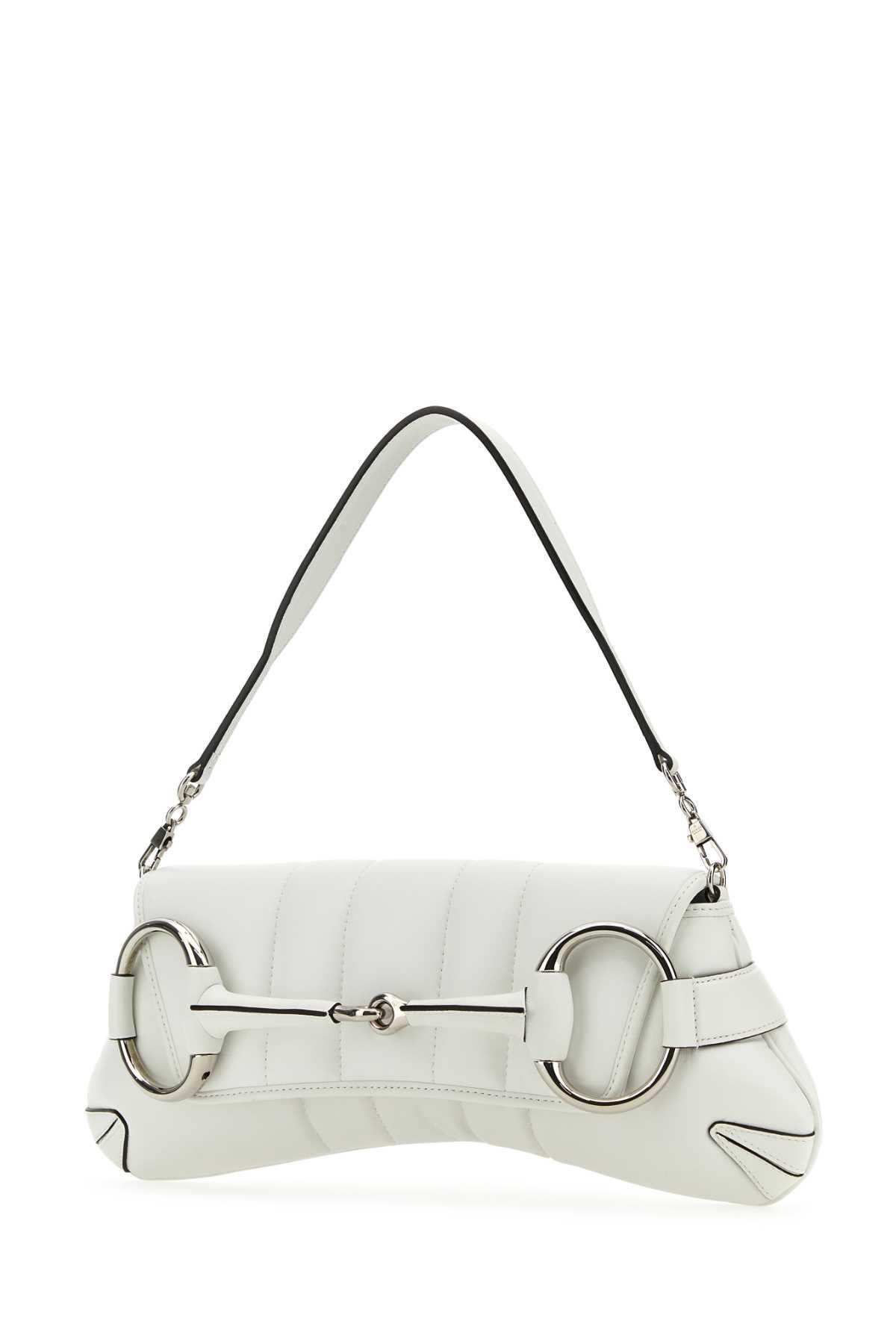 GUCCI White Leather Medium  Horsebit Chain Clutch Product Image