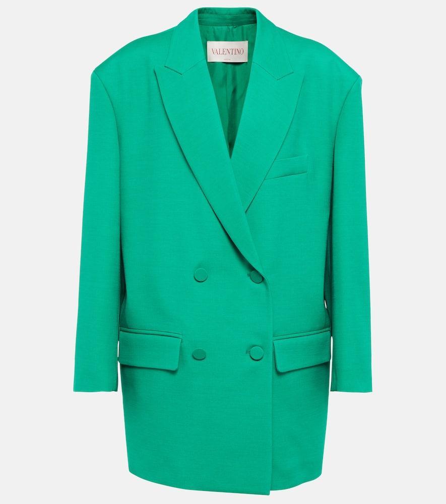 VALENTINO Oversized Double-breasted Wool And Silk-blend Crepe Blazer In Green Product Image