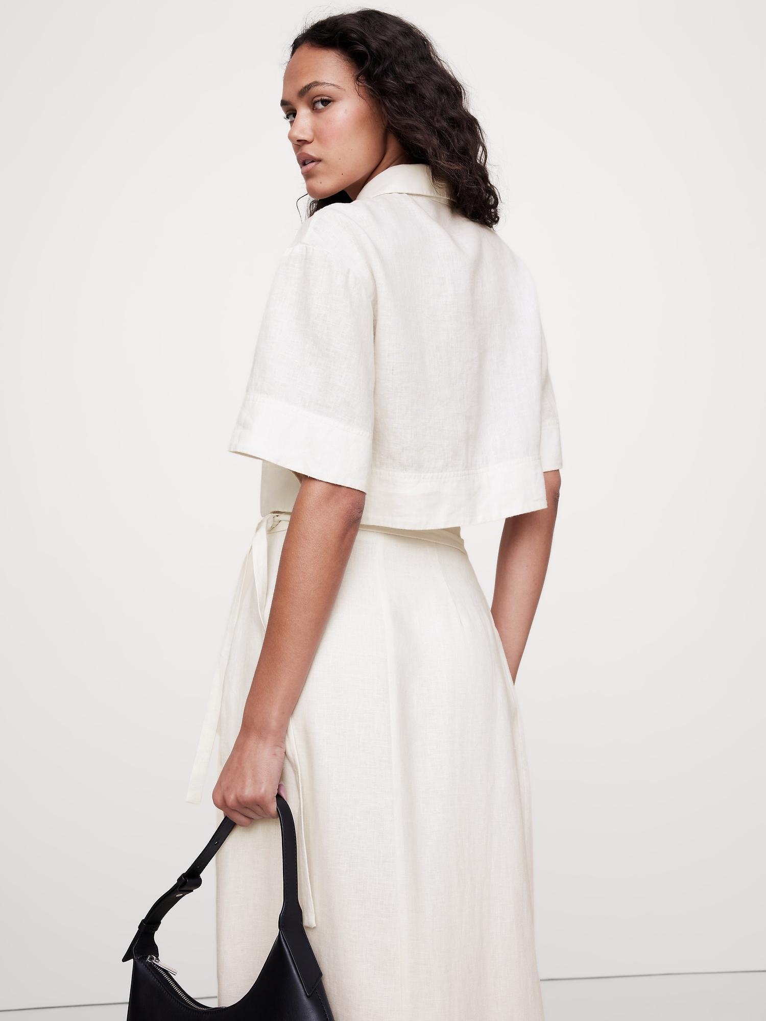 Linen Tie-Front Cropped Shirt Product Image