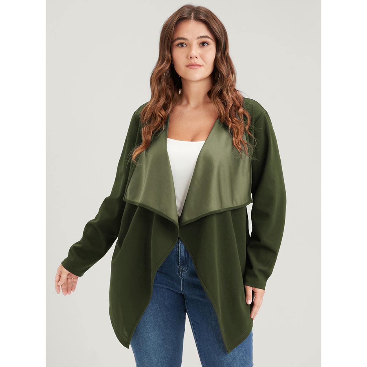 Plus Size Plain Asymmetrical Hem Waterfall Collar Ties Coat Women ArmyGreen Elegant Belted Loose Ladies Dailywear Winter Coats BloomChic 10/M Product Image