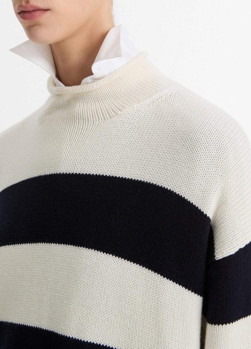 Womens Striped Wool-cotton Oversized Roll-Neck Sweater, Off White/coastal Blue, Size L Vince Product Image