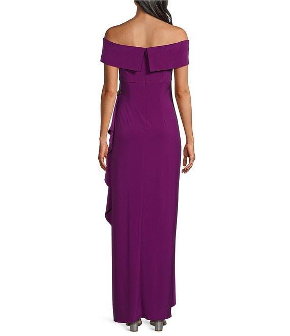 Alex Evenings Off-the-Shoulder Short Sleeve Stretch Matte Jersey Ruched Gown Product Image