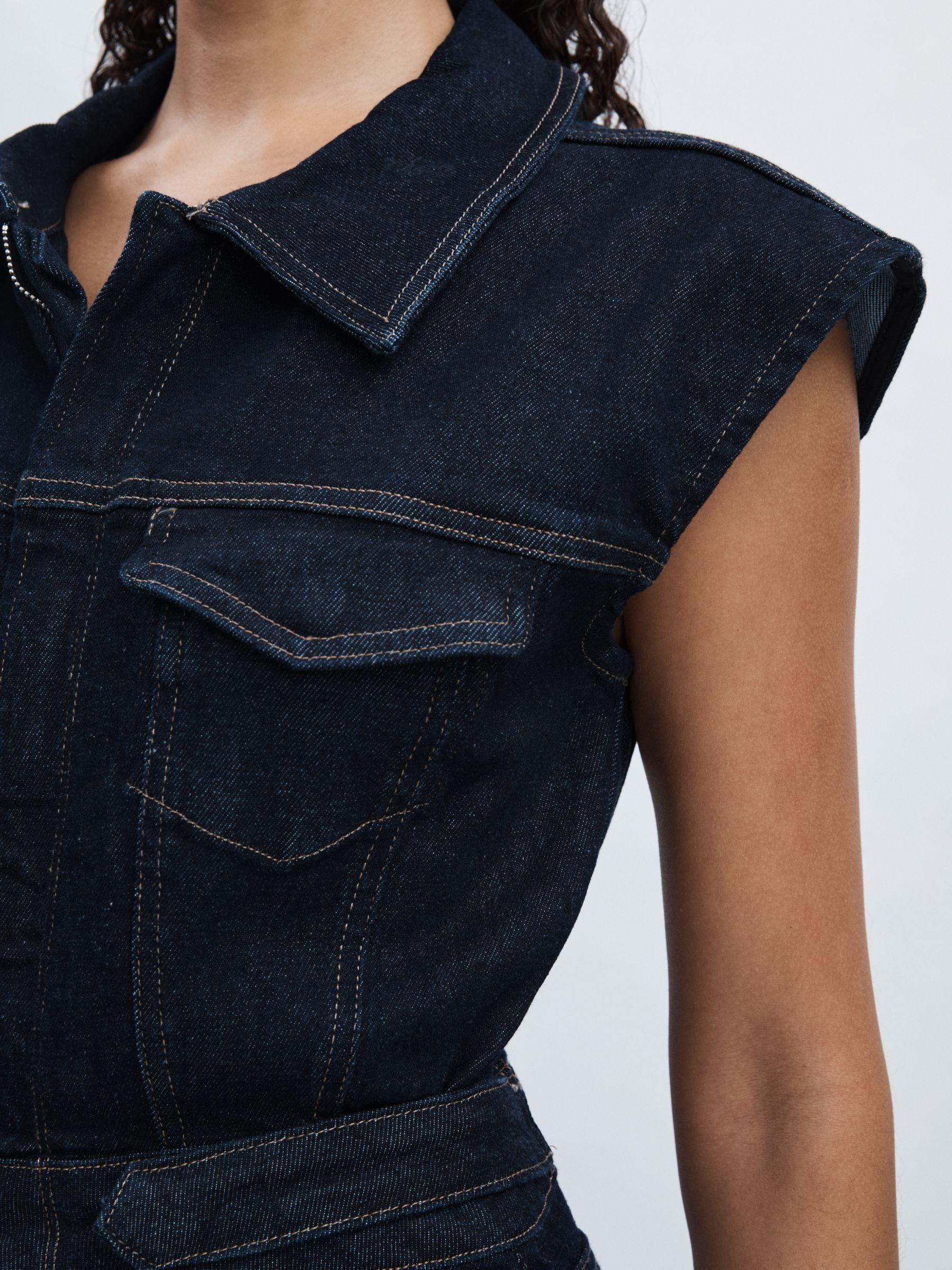 Denim Trucker Jumpsuit in Dark Blue Product Image