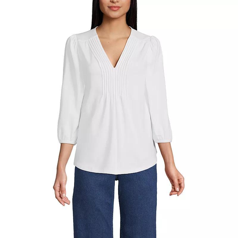 Women's Lands End Lightweight Jersey Pintuck Top, Size: Medium, Black Product Image