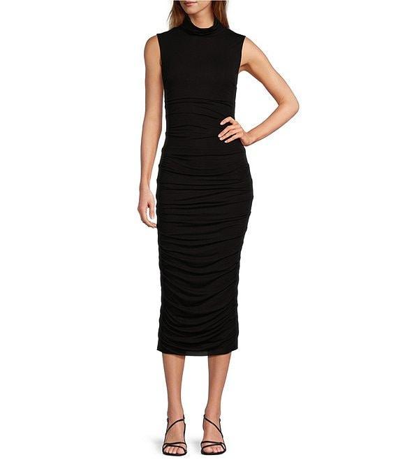 Every Ruched Knit Mock Neck Sleeveless Bodycon Midi Dress Product Image