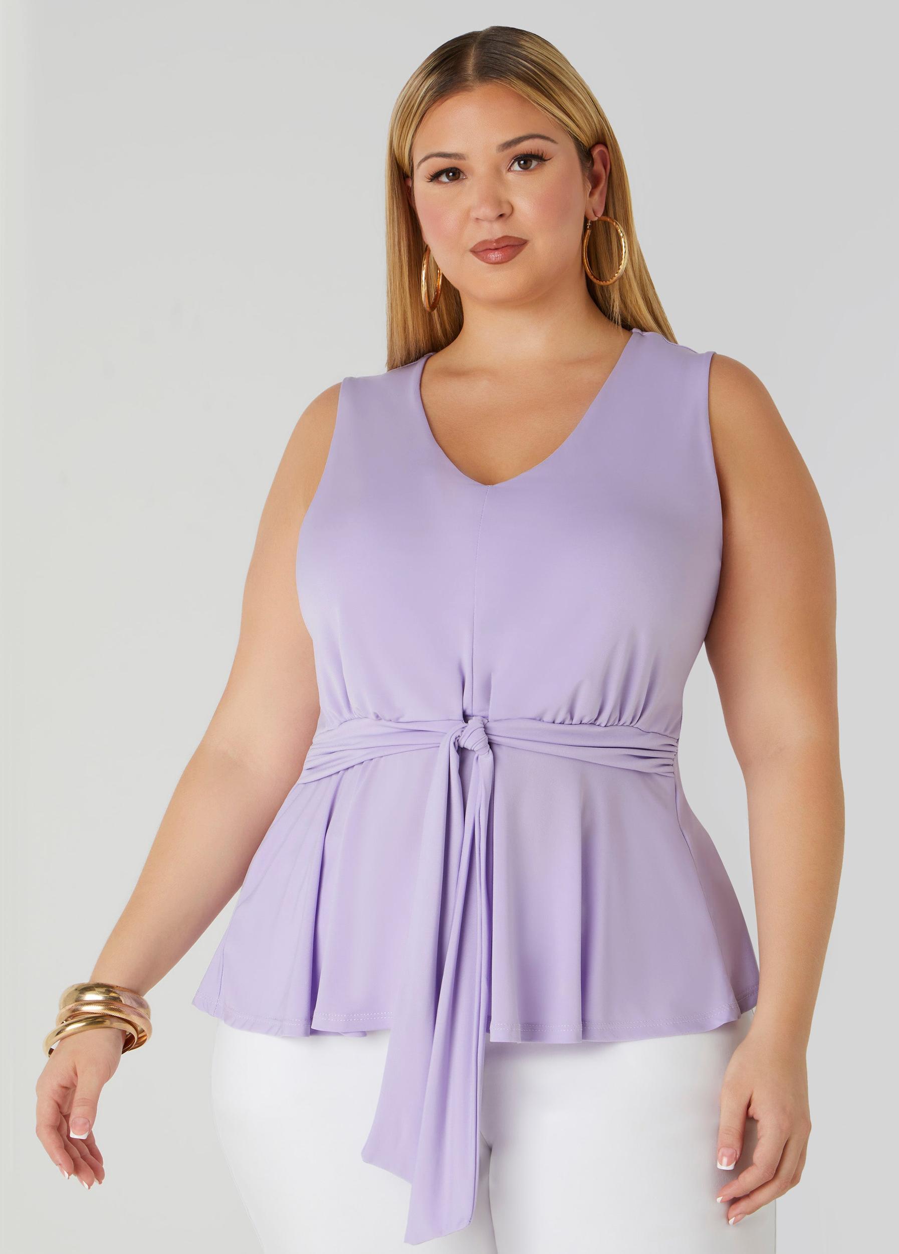 Plus Size Tie Front Peplum Top Ashley Stewart Product Image