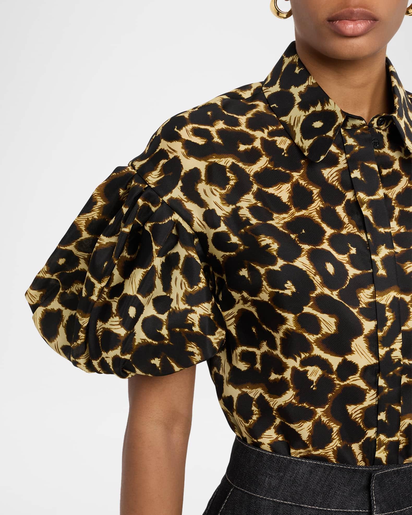 Leopard-Print Puff-Sleeve Button-Down Shirt Product Image