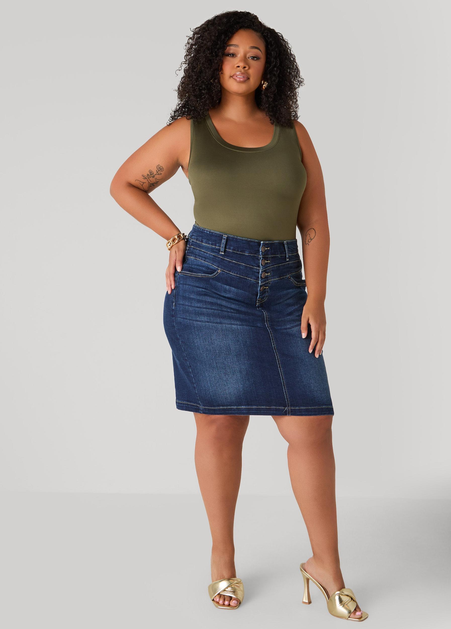 Plus Size Whiskered Denim Pencil Skirt Ashley Stewart Product Image