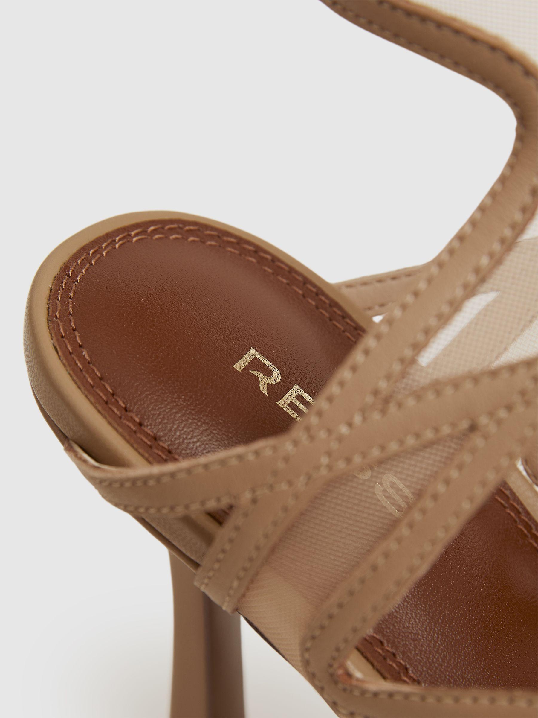Mesh Leather Strappy Heels in Neutral Product Image