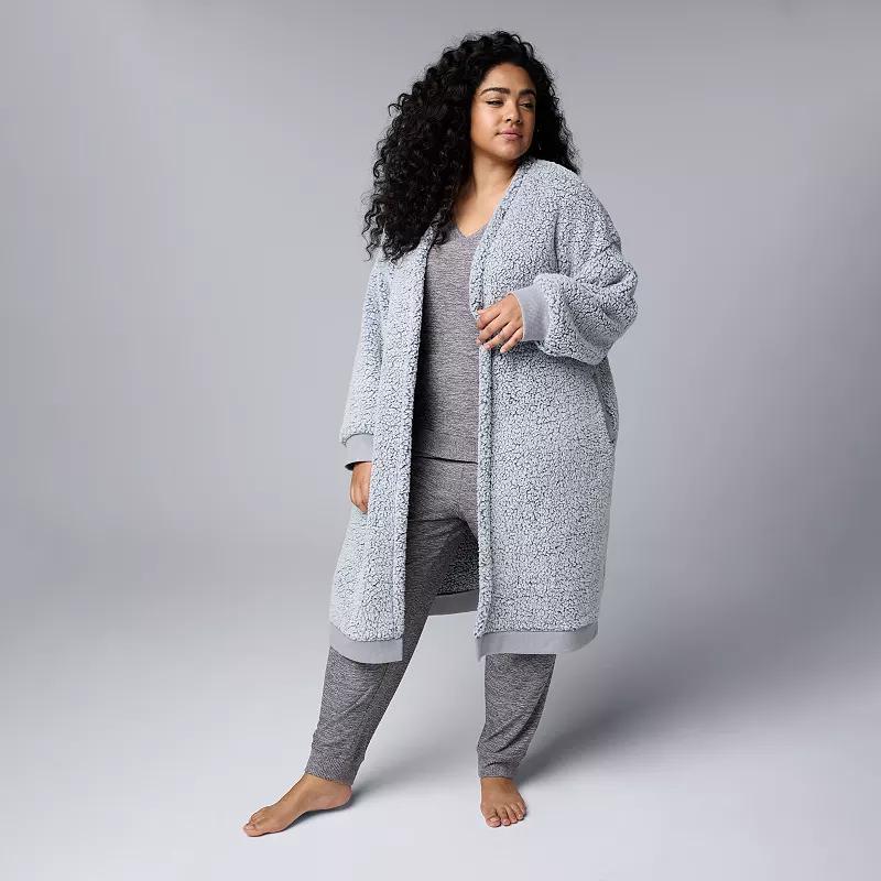 Plus Size Simply Vera Vera Wang Plush High-Pile Fleece Open-Front Long Cardigan, Womens Product Image