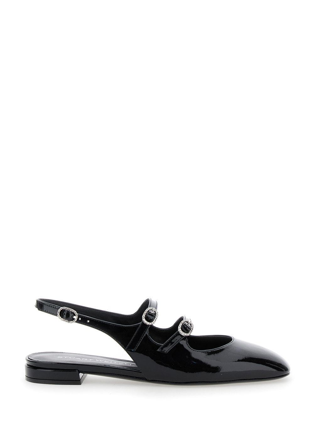 STUART WEITZMAN Black Slingback Ballet Shoes With Crystal Embellishment In Patent Leather Woman Product Image