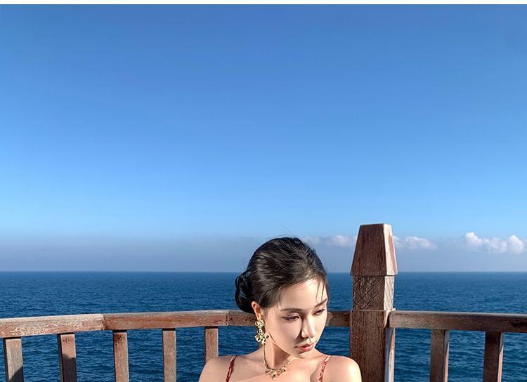 Spaghetti Strap Floral Print Midi Mermaid Dress Product Image