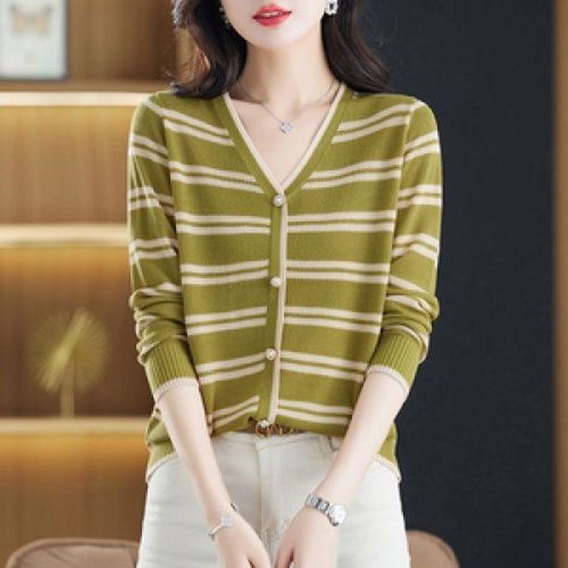 V-Neck Striped Cardigan Product Image