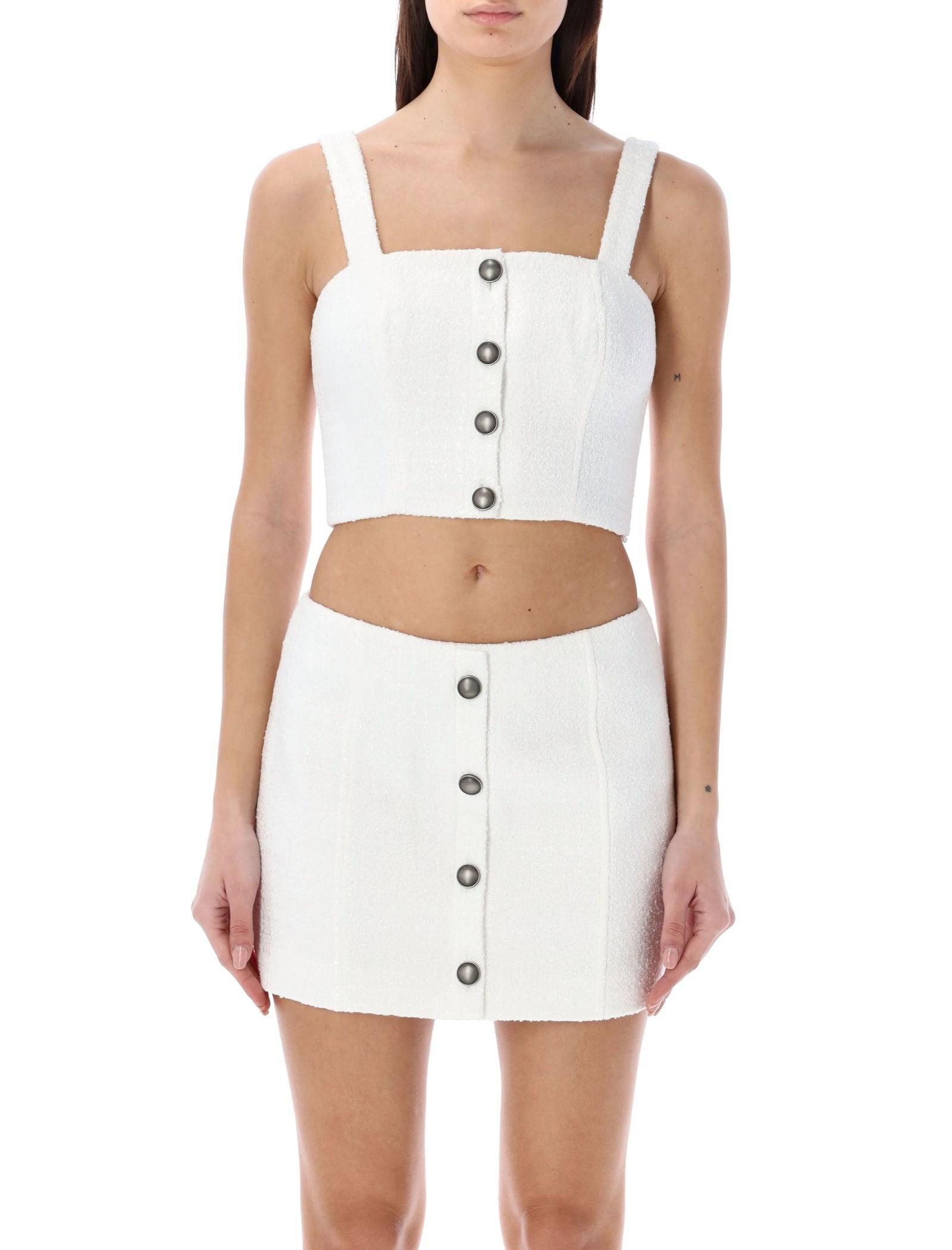 ALESSANDRA RICH Checked Tweed Crop Top In White Product Image