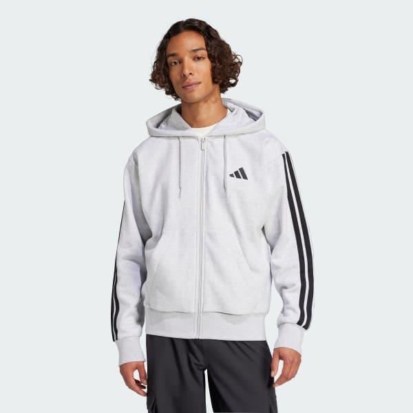 Men's adidas Essentials 3-Stripes Fleece Sportswear Zip Front Hoodie, Size: Small, Pure Ruby Black Product Image