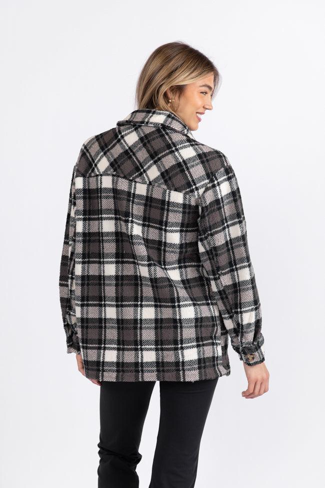 Through The Leaves Black Plaid Sherpa Shacket FINAL SALE Product Image