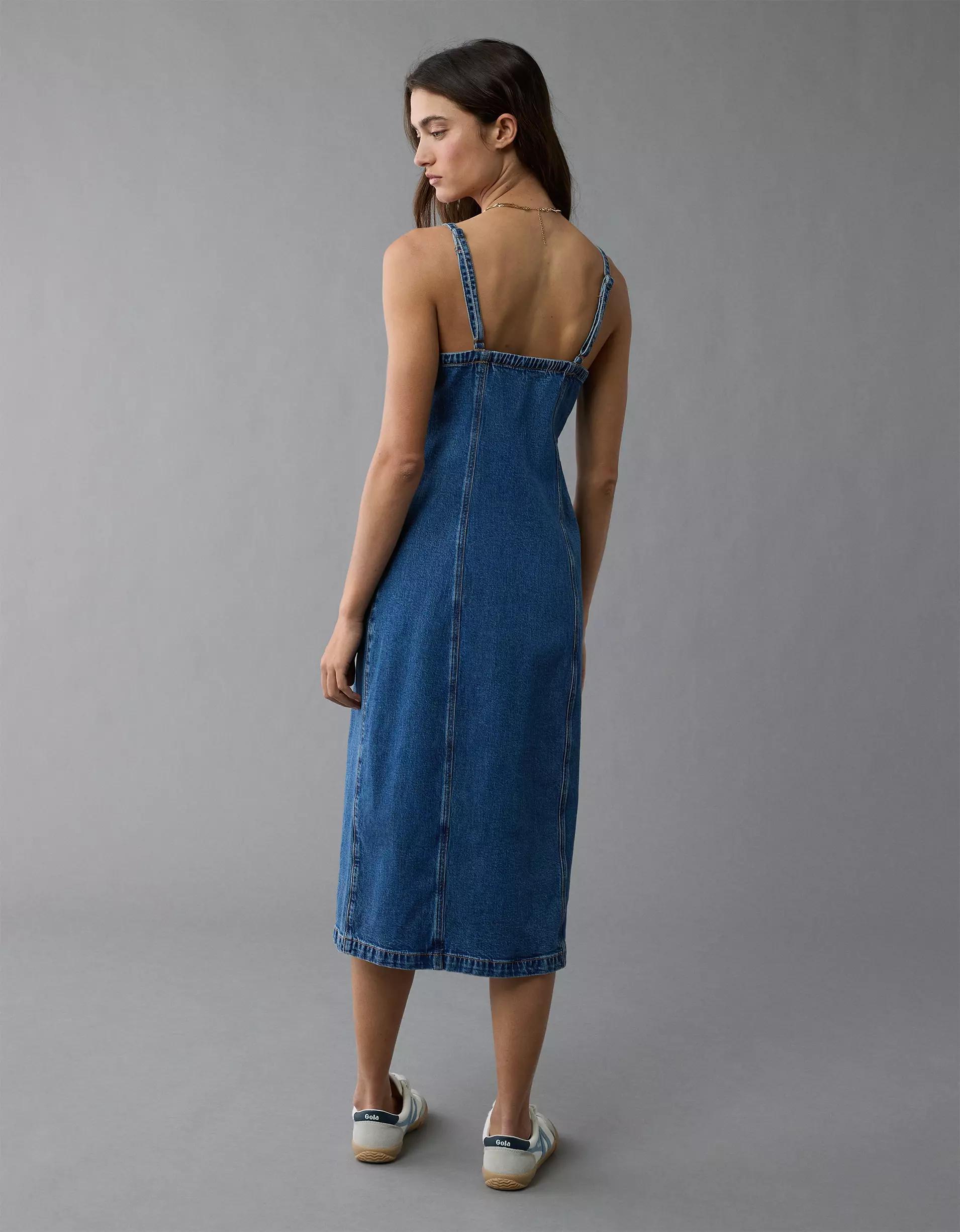 AE Denim Button-Up Midi Dress Product Image